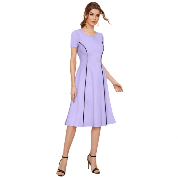 Women's Knitting strachable Solid Round Neck Cap Sleeve Dresses (Purple) - M