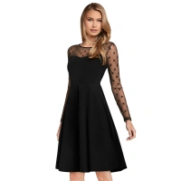 Women's Knitting strachable Solid Round Neck Full Sleeve Dresses (Black) - L