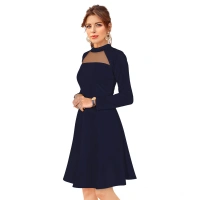 Women's Knitting strachable Solid Round Neck Full Sleeve Dresses (Blue) - XL