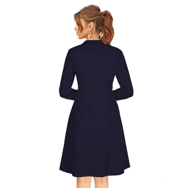 Women's Knitting strachable Solid Round Neck Full Sleeve Dresses (Blue) - XL