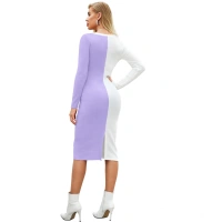 Women's Knitting strachable Solid Round Neck Full Sleeve Dresses (Purple) - XL