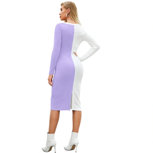 Women's Knitting strachable Solid Round Neck Full Sleeve Dresses (Purple) - XL