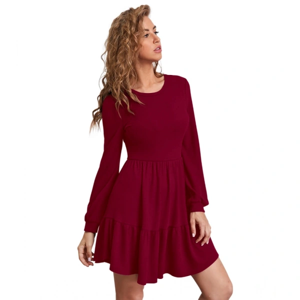 Women's Knitting strachable Solid Round Neck Full Sleeve Dresses (Maroon) - XL