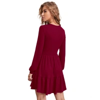 Women's Knitting strachable Solid Round Neck Full Sleeve Dresses (Maroon) - XL