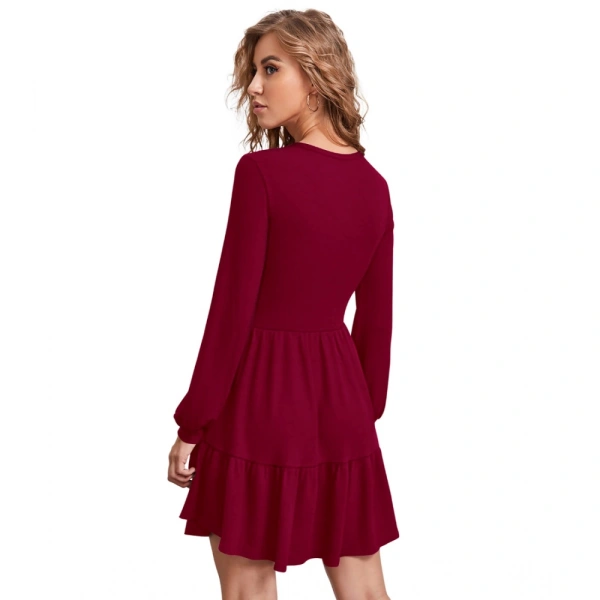 Women's Knitting strachable Solid Round Neck Full Sleeve Dresses (Maroon) - XL