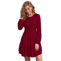 Women's Knitting strachable Solid Round Neck Full Sleeve Dresses (Maroon) - XL