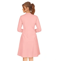 Women's Knitting strachable Solid Round Neck Full Sleeve Dresses (Peach) - S