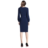 Women's Knitting strachable Solid Round Neck Full Sleeve Dresses (Blue) - L