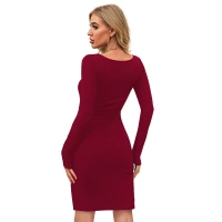 Women's Knitting strachable Solid Round Neck Full Sleeve Dresses (Maroon) - XL