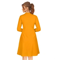 Women's Knitting strachable Solid Round Neck Full Sleeve Dresses (Yellow) - M