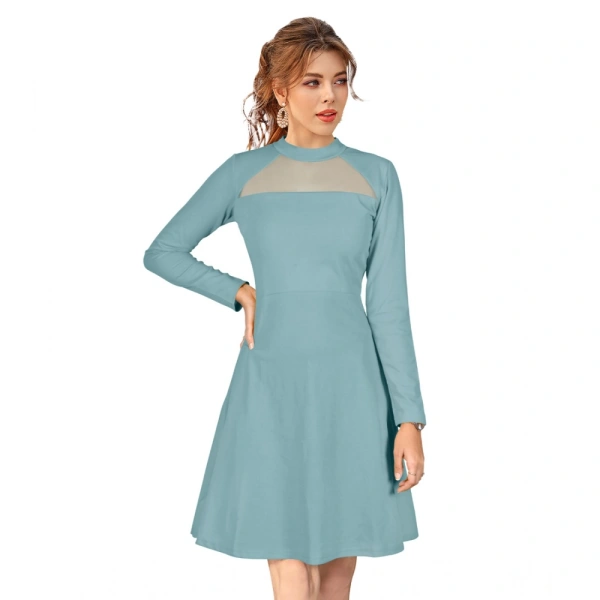 Women's Knitting strachable Solid Round Neck Full Sleeve Dresses (Pista) - S