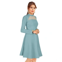Women's Knitting strachable Solid Round Neck Full Sleeve Dresses (Pista) - S