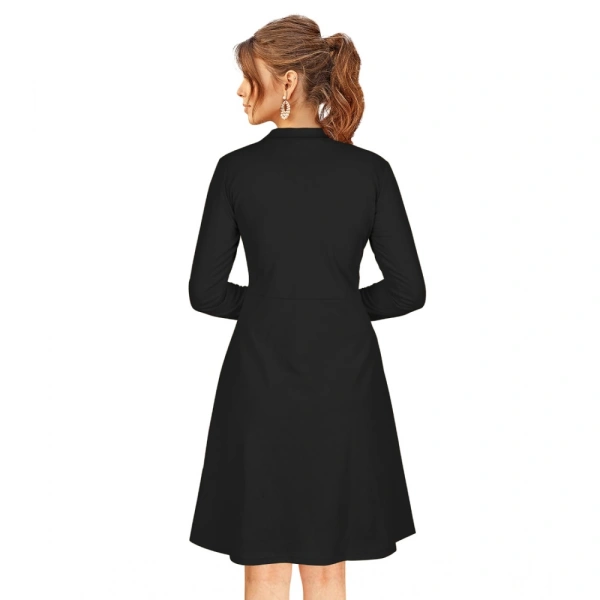 Women's Knitting strachable Solid Round Neck Full Sleeve Dresses (Black) - S