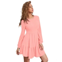 Women's Knitting strachable Solid Round Neck Full Sleeve Dresses (Peach) - M