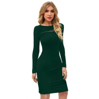 Women's Knitting strachable Solid Round Neck Full Sleeve Dresses (Green ) - M