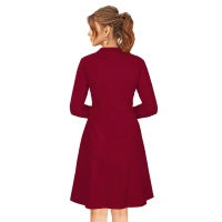 Women's Knitting strachable Solid Round Neck Full Sleeve Dresses (Maroon) - S