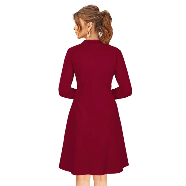 Women's Knitting strachable Solid Round Neck Full Sleeve Dresses (Maroon) - S