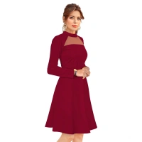 Women's Knitting strachable Solid Round Neck Full Sleeve Dresses (Maroon) - S