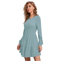 Women's Knitting strachable Solid Round Neck Full Sleeve Dresses (Pista) - M