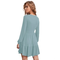 Women's Knitting strachable Solid Round Neck Full Sleeve Dresses (Pista) - M