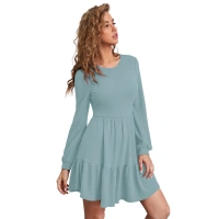 Women's Knitting strachable Solid Round Neck Full Sleeve Dresses (Pista) - M