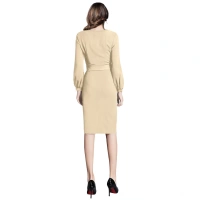 Women's Knitting strachable Solid Round Neck Full Sleeve Dresses (Beige ) - M