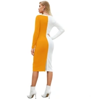 Women's Knitting strachable Solid Round Neck Full Sleeve Dresses (Yellow) - M