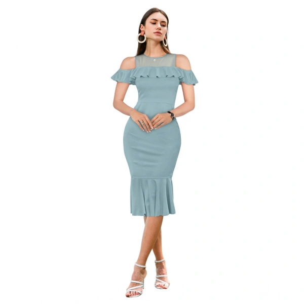 Women's Knitting strachable Solid Round Neck Sleeveless Dresses (Pista ) - M