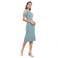Women's Knitting strachable Solid Round Neck Sleeveless Dresses (Pista ) - M