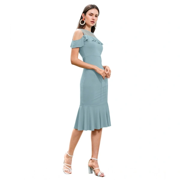 Women's Knitting strachable Solid Round Neck Sleeveless Dresses (Pista ) - M