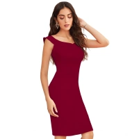 Women's Knitting strachable Solid Round Neck Sleeveless Dresses (Maroon) - XL