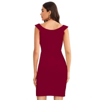 Women's Knitting strachable Solid Round Neck Sleeveless Dresses (Maroon) - XL