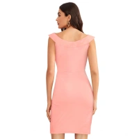 Women's Knitting strachable Solid Round Neck Sleeveless Dresses (Peach) - S