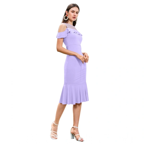 Women's Knitting strachable Solid Round Neck Sleeveless Dresses (Purple) - L