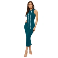 Women's Knitting strachable Solid Round Neck Sleeveless Dresses (Morpich) - M