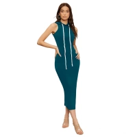 Women's Knitting strachable Solid Round Neck Sleeveless Dresses (Morpich) - M
