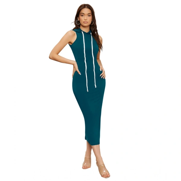 Women's Knitting strachable Solid Round Neck Sleeveless Dresses (Morpich) - M