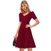 Women's Knitting strachable Solid V Neck Cap Sleeve Dresses (Maroon) - XL
