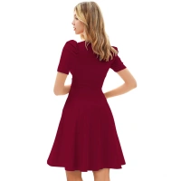 Women's Knitting strachable Solid V Neck Cap Sleeve Dresses (Maroon) - XL
