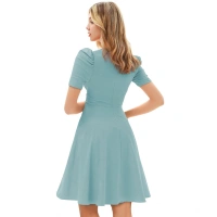 Women's Knitting strachable Solid V Neck Cap Sleeve Dresses (Pista) - XL