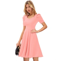 Women's Knitting strachable Solid V Neck Cap Sleeve Dresses (Peach) - XL