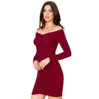 Women's Knitting strachable Solid V Neck Full Sleeve Dresses (Maroon) - S