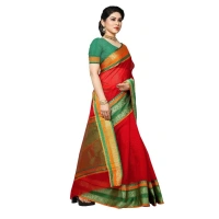 Women's Kota Doria Cotton Border Saree With Blouse (Red, 5-6 Mtrs) - Red