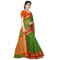 Women's Kota Doria Cotton Border Saree With Blouse (Green, 5-6 Mtrs) - Green