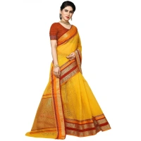Women's Kota Doria Cotton Border Saree With Blouse (Yellow, 5-6 Mtrs) - Yellow