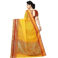 Women's Kota Doria Cotton Border Saree With Blouse (Yellow, 5-6 Mtrs) - Yellow