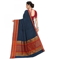 Women's Kota Doria Cotton Bordered Saree With Blouse (Navy Blue, 5-6 Mtrs) - Navy Blue