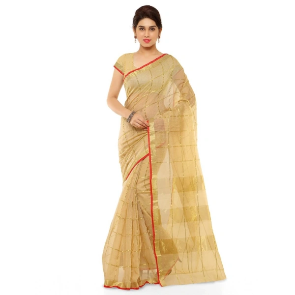 Women's Kota Doria Cotton Saree With Blouse (Chikoo,6-3 Mtrs) - Chikoo