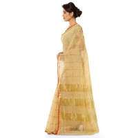 Women's Kota Doria Cotton Saree With Blouse (Chikoo,6-3 Mtrs) - Chikoo
