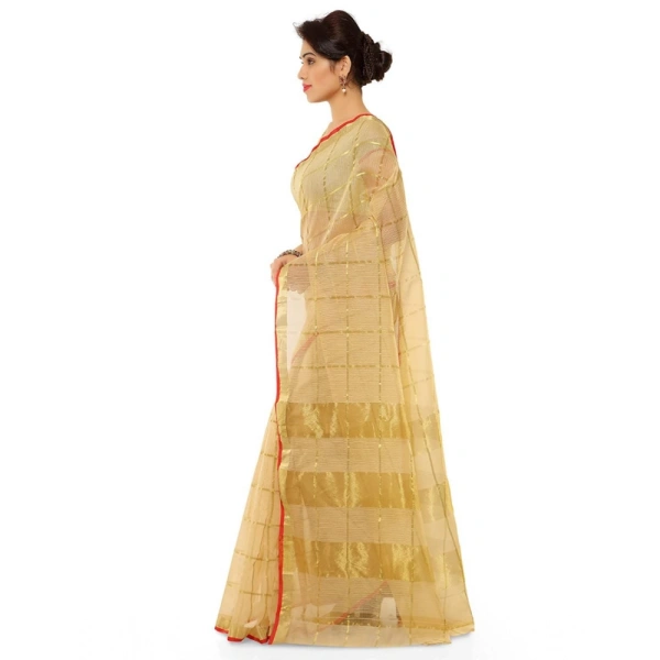 Women's Kota Doria Cotton Saree With Blouse (Chikoo,6-3 Mtrs) - Chikoo